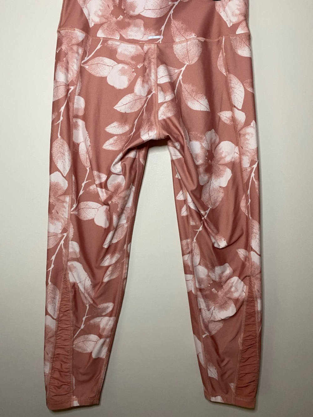 Aerie leggings Chill Play Move floral mesh ruched side leg pink cream XL NWOT